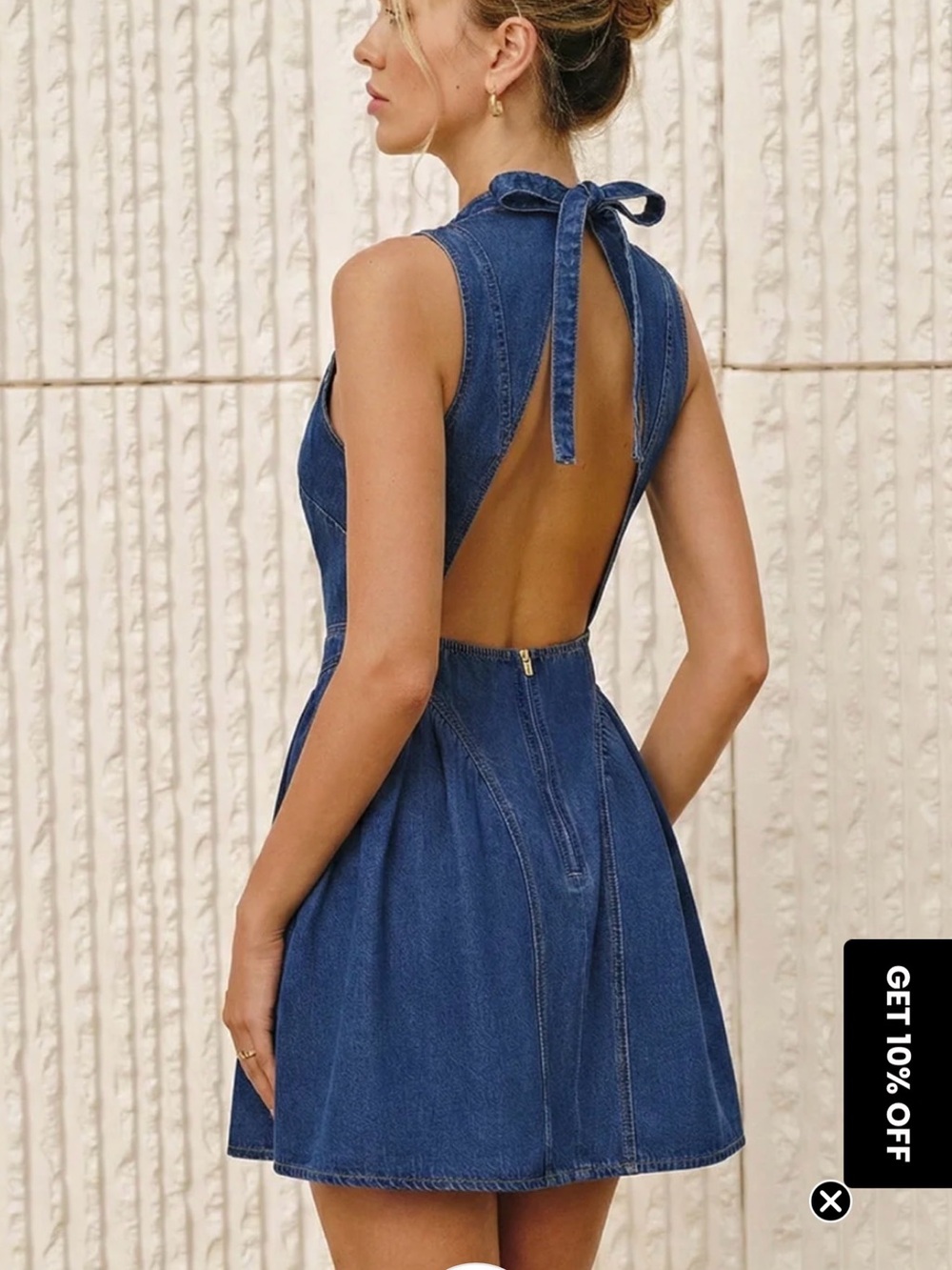 Commense Sleeveless Dark Blue Denim Fit-and-Flare Dress - Picture 2 of 2